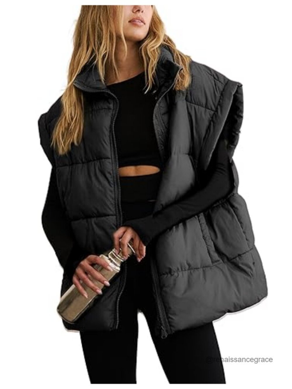 Oversized Quilted Puffer Vest Sleeveless Zip-Up Lightweight